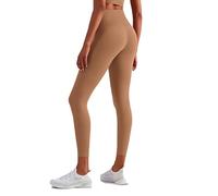 PORRASSO Legging de Sport Femme Slim Fit Pantalons de Yoga Taille Haute Contrôle du Ventre Butt Lift Elastique Legging Opaque pour Entraînement Fitness Sport Cacao