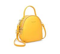 PORRASSO Mini Sac à Dos Femme Mode Sac à Main Fille Étanche Sacs à Bandoulière avec Trou D'écouteur Cuir Daypack Voyage Datation Petit Sac à Dos Jaune