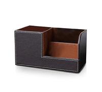 PORRASSO Organiseur de Bureau Porte-Crayons Tasse Crayon Pot à Crayons Porte-Stylo Boîte de Organisateur Rangement Cuir avec 3 Compartiments Cosmétique Supports Couleur Café