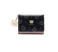 PORRASSO Portefeuille Femme Mignon Cuir Petit Porte Monnaie Femmes Slim Court Portefeuilles avec 5 Emplacements de Carte Noir