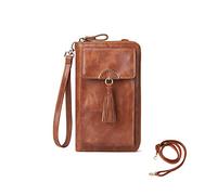 PORRASSO Portefeuilles Dames Sac à Bandoulière Wristlet Bag Cuir Sac de Téléphone Porte-Monnaie Porte-Cartes de Crédit Sac à Main pour la Fête Mariage Voyage Marron