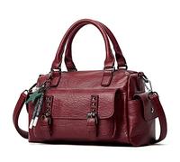 PORRASSO Rétro Sac à Main Sac à Bandoulière pour Femme avec Pendentif Sac D'épaule Imperméable Sac de Messager en Cuir PU Travail Voyage Datation Sac Boston Vin Rouge