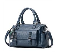 PORRASSO Rétro Sac à Main Sac à Bandoulière pour Femme avec Pendentif Sac D'épaule Imperméable Sac de Messager en Cuir PU Travail Voyage Datation Sac Boston Bleu