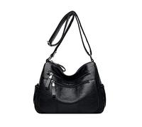 PORRASSO Rétro Sac Bandouliere Femmes Sac D'épaule Multi-Poches Sac à Main Sac de Messager en Cuir PU Souple Travail Voyage Usage Quotidien Crossbody Bag Noir