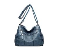 PORRASSO Rétro Sac Bandouliere Femmes Sac D'épaule Multi-Poches Sac à Main Sac de Messager en Cuir PU Souple Travail Voyage Usage Quotidien Crossbody Bag Bleu