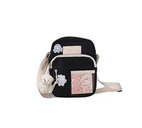PORRASSO Sac à Bandoulière Mignon Fille Sac D'épaule avec Pendentif Poupée Multi-poches Nylon Sac de Messager Crossbody Bag pour Voyage Usage Quotidien Noir B