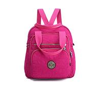 PORRASSO Sac à Dos de Loisirs Femme Sac D'épaule Sac Bandoulière Nylon Sac à Main Daypack pour Travail Voyage Usage Quotidien Rose Rouge