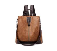 PORRASSO Sac à Dos Femme Antivol Sacs à Bandoulière avec Trou pour écouteurs Fille Sac D'école PU Cuir Daypack Travail Voyage Sac à Dos Brun