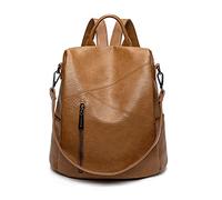 PORRASSO Sac à Dos Femme Antivol Sacs à Bandoulière Fille Mode Sac D'école Étanche PU Cuir Daypack Travail Voyage Sac à Dos Brun