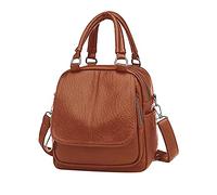 PORRASSO Sac à Dos Femme Sac Bandoulière Petit Daypack PU Étanche Sac D'épaule Sac à Main Sac à Dos pour Voyage Shopping Datation Brun