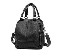 PORRASSO Sac à Dos Femme Sac Bandoulière Petit Daypack PU Étanche Sac D'épaule Sac à Main Sac à Dos pour Voyage Shopping Datation Noir