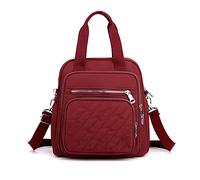 PORRASSO Sac à Dos Mode Sac D'épaule Femme Sac à Main avec Port de Chargement USB Nylon Sac Bandoulière Daypack pour Travail Voyage école Usage Quotidien Vin Rouge