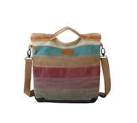 PORRASSO Sac à Main Femmes Rayures Multicolores Sac D'épaule Sac Bandoulière en Toile Fourre-Tout Sac Cabas pour Travail Voyage Usage Quotidien Multicolore