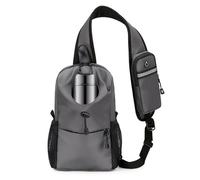 PORRASSO Sac de Poitrine Homme Sac à Bandoulière Résistant à l'eau Sling Bag Grande Capacité avec Multiples Poches Léger pour Randonnée Voyages Usage Quotidien Gris