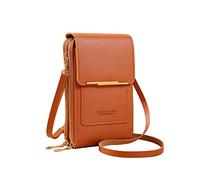 PORRASSO Sac de Téléphone Portable à Écran Tactile Femmes Sac Bandoulière Mode Sac D'épaule Petit PU Crossbody Portefeuille pour Achats Voyage Brun