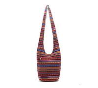 PORRASSO Sac D'épaule Femme Hippie Sac à Bandoulière Poids Léger Sacs à Main pour Voyage Plage École Randonnée Pique-Nique Rouge