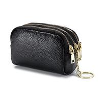PORRASSO Véritable Cuir Porte-Monnaie Portable Etuis Porte Clés Multifonction Coin Purse pour Femme Homme Noir