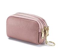 PORRASSO Véritable Cuir Porte-Monnaie Portable Etuis Porte Clés Multifonction Coin Purse pour Femme Homme Haricot Rose
