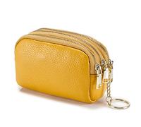 PORRASSO Véritable Cuir Porte-Monnaie Portable Etuis Porte Clés Multifonction Coin Purse pour Femme Homme Jaune