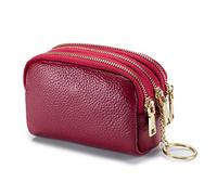PORRASSO Véritable Cuir Porte-Monnaie Portable Etuis Porte Clés Multifonction Coin Purse pour Femme Homme Vin Rouge