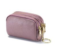 PORRASSO Véritable Cuir Porte-Monnaie Portable Etuis Porte Clés Multifonction Coin Purse pour Femme Homme Violet Clair