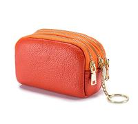 PORRASSO Véritable Cuir Porte-Monnaie Portable Etuis Porte Clés Multifonction Coin Purse pour Femme Homme Orange
