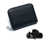 PORRASSO Véritable Cuir Porte-Monnaie Porte-Cartes de Crédit avec Blocage Anti RFID Multifonction Coin Purse Portefeuille Minimaliste pour Femme Homme Noir
