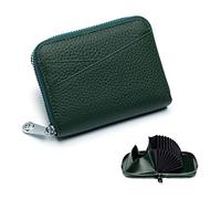 PORRASSO Véritable Cuir Porte-Monnaie Porte-Cartes de Crédit avec Blocage Anti RFID Multifonction Coin Purse Portefeuille Minimaliste pour Femme Homme Vert Foncé