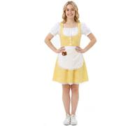 Porridge Costume pour fille adulte - Taille XXL - Robe de conte de fées en vichy jaune avec tablier blanc et accessoire d'ours en peluche - Déguisement classique de personnage de livre d'histoires