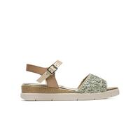 Porronet Sandales compensées en cuir taupe vert camila, Taupe/Vert, 40 EU