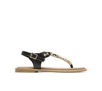 Porronet Estela Sandales plates en cuir avec perles noires, Noir , 36 EU