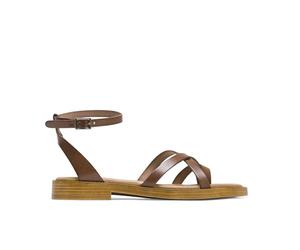 Porronet Sandales plates en cuir Moka Marta, Moka, 38 EU