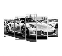 Porsche 911 GT3 RS Voiture De Sport Toile Peinture à L'huile Mur Art 5 Panneaux Thème Noir Et Blanc Image Impressions Sur Toile Oeuvre Pour La Décoration Intérieure (Pas de cadre,50_x_100_cm)
