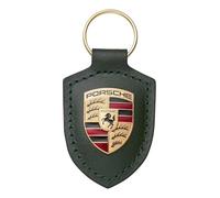 Porsche Porte-clés en cuir vert métallique avec blason de chêne, vert