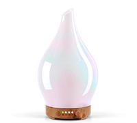 Porseme Diffuseur d'arômes 150ml, diffuseur en Verre soufflé à la Main pour huiles essentielles, humidificateur ultrasonique Silencieux, 7 Types de Couleurs de lumière LED pour la Maison (White Jade)