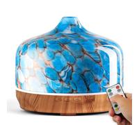 Porseme Diffuseur d'arômes 500ml en Verre avec télécommande, humidificateur à ultrasons soufflé à la Main à Effet 3D pour huiles essentielles, Silencieux pour humidificateur d'ambiance(Bleue)
