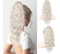 PORSMEER 18 pouces Extension de cheveux en queue de cheval Griffe Longue Multi Couches Cheveux Fluffy Épais Ondulé Curly Clip dans les cheveux Postiche synthétique doux naturel (Platine)