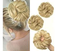 PORSMEER 2 pièces Chignon Postiche Cheveux Grande Postiches Bouclés Ondulés Extensions Chouchou Cheveux Naturel Queue de Cheval Chignon effet decoiffe elastique pour Femmes Fille,Blonde