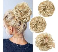 PORSMEER 2 pièces Chignon Postiche Cheveuxs Naturel blond avec blanc Postiches Bouclés Ondulés Extensions, Faux Chouchou effet decoiffe elastique pour Femmes Fille