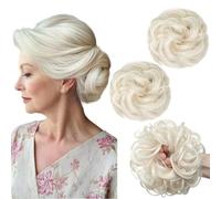 PORSMEER 2 pièces Chignon Postiche Cheveuxs Naturel blonde blanche Postiches Bouclés Ondulés Extensions, Faux Chouchou effet decoiffe elastique pour Femmes Fille,blond platine
