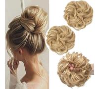 PORSMEER 2 pièces Chignon Postiche Cheveuxs Naturel blonde Postiches Bouclés Ondulés Extensions, Faux Chouchou effet decoiffe elastique pour Femmes Fille