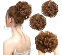 PORSMEER 2 pièces Chignon Postiche Cheveuxs Naturel brun auburn Postiches Bouclés Ondulés Extensions, Faux Chouchou effet decoiffe elastique pour Femmes Fille