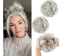 PORSMEER 2 pièces Postiche avec élastique Grande Queue de Cheval Postiche Bouclé Chouchou Extension de Cheveux Chignon Désordonné Scrunchies Postiches pour Femmes Filles Queue de Cheval (Blond Platiné