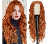 PORSMEER 28 pouces perruque pour femmes, perruque longue bou au centre naturel, perruques d’Halloween Cosplay Gingembre