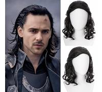 PORSMEER Loki Laufeyson Perruque noire courte bouclée ondulée naturelle pour homme Perruque de fête costumée d'Halloween