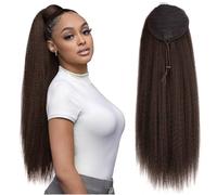 PORSMEER Longue Queue de Cheval avec Cordon pour Femmes Noires Extension de Cheveux Yaki Droits Ponytail Queue de Cheval Épais de 76 CM Clip Synthétique Cheveux de Queue de Cheval,Brun Foncé