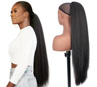 PORSMEER Longue Queue de Cheval avec Cordon pour Femmes Noires Extension de Cheveux Yaki Droits Ponytail Queue de Cheval Épais de 76 CM Clip Synthétique Cheveux de Queue de Cheval,Noire 1B