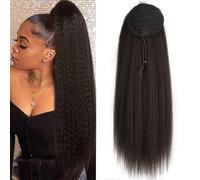 PORSMEER Longue Queue de Cheval avec Cordon pour Femmes Noires Extension de Cheveux Yaki Droits Ponytail Queue de Cheval Épais de 76 CM Clip Synthétique Cheveux de Queue de Cheval,Noir naturel