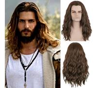 PORSMEER Perruque brune foncée pour hommes Perruque longue et bouclée pour Aquaman Arthur Curry Perruques de fête pour Halloween Cosplay