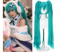 PORSMEER Perruque de cosplay Hatsune Miku, 120 cm, verte, avec double queue de cheval, longue, pour costume d'Halloween